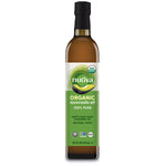 A 16 fl. oz. glass bottle of Nutiva organic avocado oil on a white background